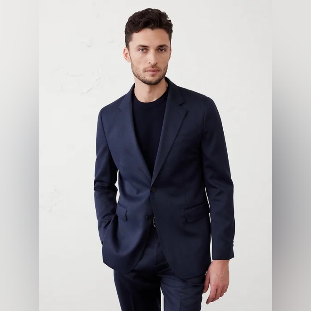 NWT Navy Modern Classic Satin Suit Jacket Size 38 Regular By Banana Republic - Picture 1 of 8